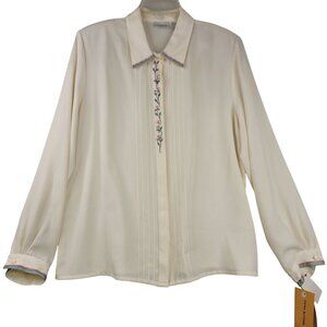 VTG Deadstock Koret Alabaster Embroidered Blouse Sz 16 Long Sleeve Renaissance
